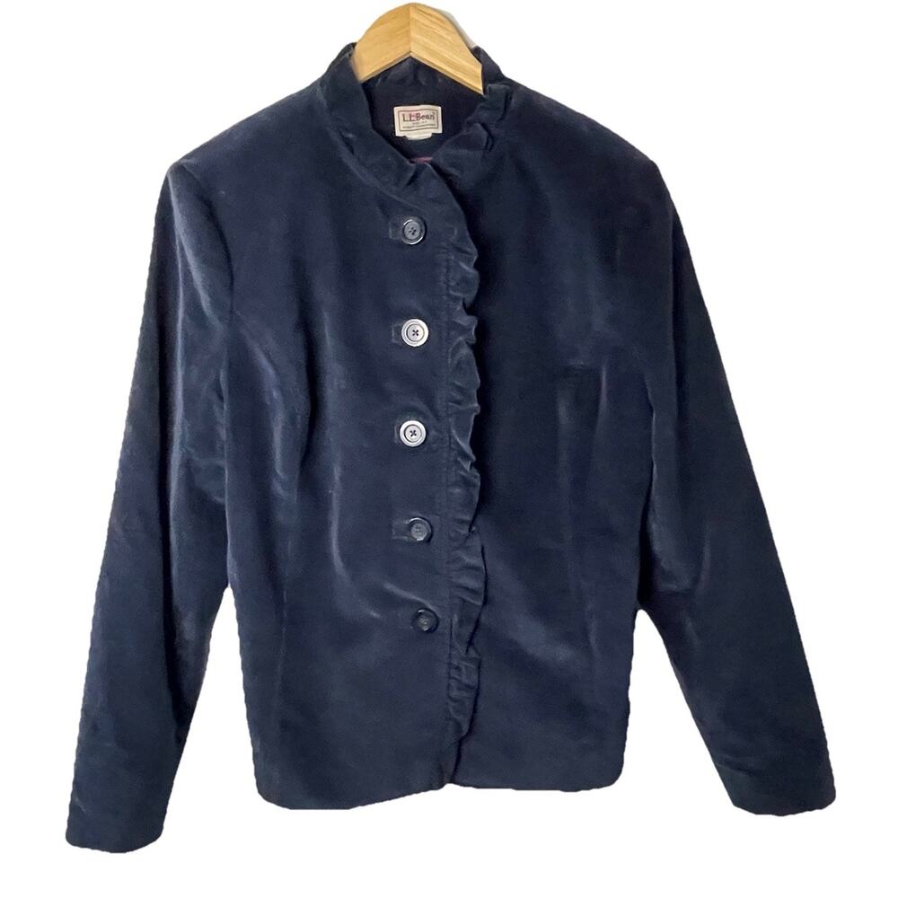 LL Bean Ruffled Blue Corduroy Blazer Boho Riding -Flaw (No Belt) L/XL ~ 40 Chest
